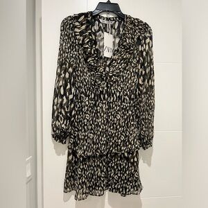 Zara Women’s Animal Print Ruffle Long Sleeve Mini Dress Size M, New with tag.